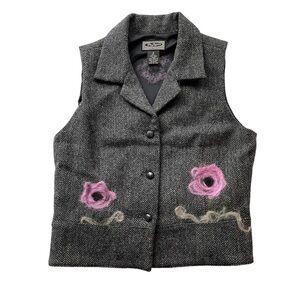 GAP Wool Vest Gray Pink Medium Herringbone Classic Tailored Y2K Vintage Abstract